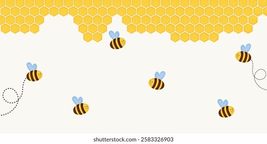 Honeycomb and honey bee background. Vector illustration