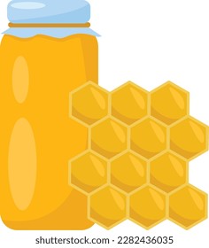 Honeycomb and honey in a bottle
