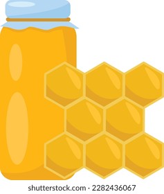 Honeycomb and honey in a bottle