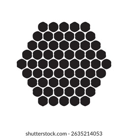 Ícone plano hexagonal de favo de mel de favo de mel para aplicativos e sites, Silhueta preta vetorial. com fundo branco
