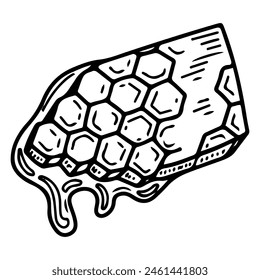 Honeycomb with honey doodle. Bee apiary. Farm extraction of honey and wax. Hand drawn vector sketch illustration.