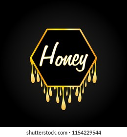 Honeycomb and honey dripping on black background, vector, illustration, eps file