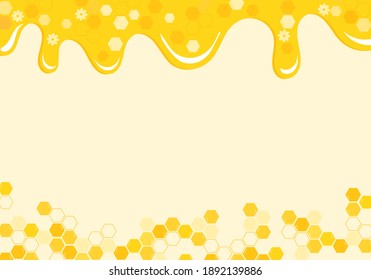 Honeycomb and honey dripping on yellow background vector illustration.