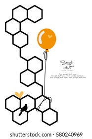 Honeycomb honey icon stock vector illustration flat design / Orange balloon fixed on beehive 