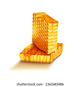 Honeycomb and honey on isolated white color background