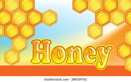 Honeycomb and honey. Sticker and package.
