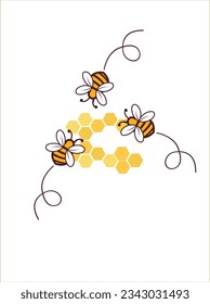Honeycomb and Honeybee vector illustration