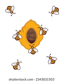 Honeycomb and Honeybee vector illustration