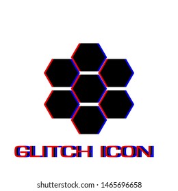 Honeycomb icon flat. Simple pictogram - Glitch effect. Vector illustration symbol