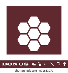 Honeycomb icon flat. White pictogram on brown background. Vector illustration symbol and bonus icons