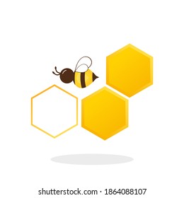 Honeycomb icon with hexagon and bee cartoon on white background vector illustration. 