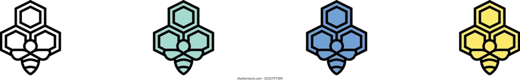honeycomb icon. Outline, Green, Blue and Yellow Style Design Isolated On White Background