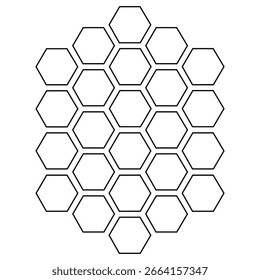 Icono de panal. Estructura de panal con logo de propóleo. Productos de miel, polen, cera, pergamino y abeja en estilo sketch. Stock de Ilustración vectorial en blanco y negro aislado sobre un fondo blanco.