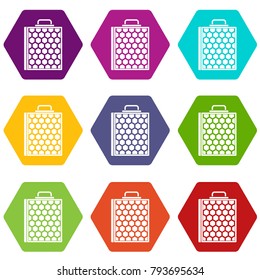 Honeycomb icon set many color hexahedron isolated on white vector illustration