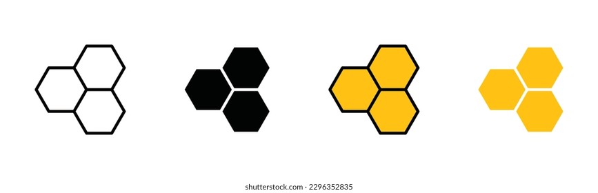 Honeycomb icon vector set. Beehive, bee, honey, hive, beekeeping icon symbol in line, flat, and color style. Vector illustration