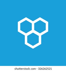 Honeycomb icon, white simple image isolated on blue background