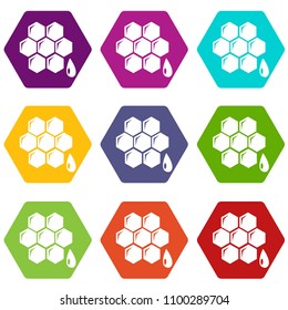 Honeycomb icons 9 set coloful isolated on white for web