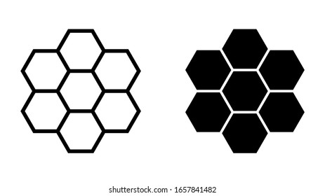 Honeycomb icons black solid silhouette and outline isolated on white