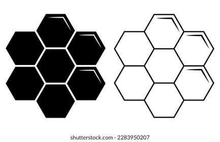 Honeycomb icons. Honey cells symbol in flat and outline style. Vector illustration isolated on white background
