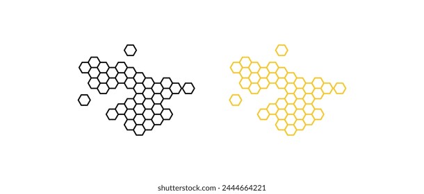 Honeycomb icons. Outline, yellow, honeycomb for design. Vector icons