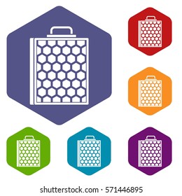 Honeycomb icons set rhombus in different colors isolated on white background