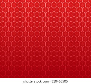 Honeycomb inspired abstract geometric background of hexagons and triangles in red