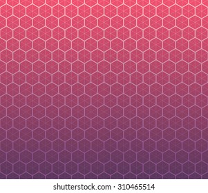 Honeycomb inspired abstract geometric background of hexagons and triangles in colors of sunset
