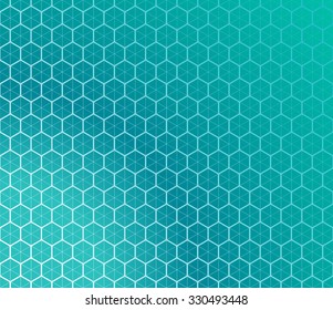 Honeycomb inspired Abstract geometric Background. Hexagons and triangles in colors of emerald. Vector regular Texture.