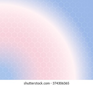 Honeycomb inspired Abstract geometric Background. Colorful Hexagons and triangles. Planet illusion in pastel colors. Cosmic theme. Vector illustration. 
