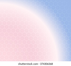 Honeycomb inspired Abstract geometric Background. Colorful Hexagons and triangles. Planet illusion in pastel colors. Cosmic theme. Vector illustration. 