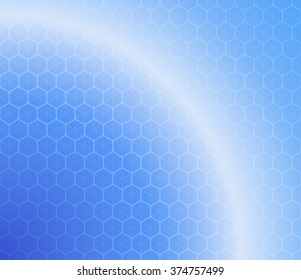 Honeycomb inspired Abstract geometric Background. Colorful Hexagons and triangles. Planet illusion in deep blue color. Cosmic theme. Vector illustration. 