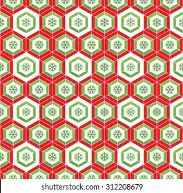 Honeycomb inspired abstract geometric seamless pattern of hexagons in Christmas mood