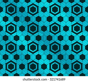 Honeycomb inspired abstract geometric vector mosaic background of  hexagons in colors of emerald