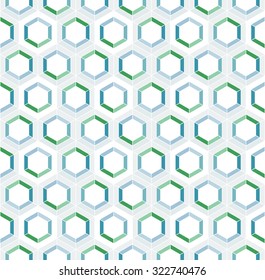 Honeycomb inspired abstract vector mosaic seamless pattern of hexagons in colors of fresh mint