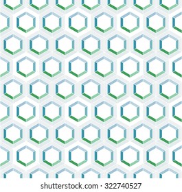 Honeycomb inspired abstract vector mosaic seamless pattern of hexagons in colors of fresh mint