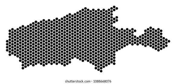 Honeycomb Kangaroo Island map. Vector geographic scheme on a white background. Abstract Kangaroo Island map concept is composed from hexagonal blots.