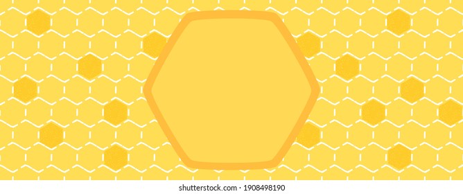 Etiqueta del peine de abeja con células de cuadrícula hexagonales en el vector de fondo amarillo.
