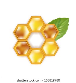 honeycomb with leaf isolated on white background