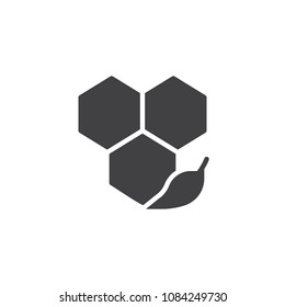 Honeycomb and leaf vector icon. filled flat sign for mobile concept and web design. Organic herbal medicine simple solid icon. Symbol, logo illustration. Pixel perfect vector graphics