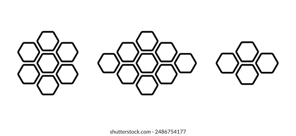 Honeycomb line icon set in rounded corners. Hexagonal beehive concept