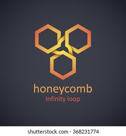 Honeycomb Logo Design Concept. Abstract Creative Honey Icon.Honey Producer Logo. Infinity loop logotype. Icon design template element. Stylish and modern logo for bee products. EPS 10