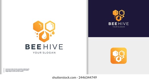 honeycomb logo design template. hexagon three shape concept with drop honey, comb line style.