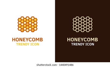 Honeycomb logo icon template for different uses. Vector thin line illustration of hexagonal-shaped beeswax cells for bees, food, honey related subjects