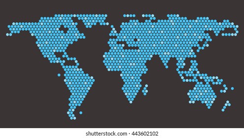 Honeycomb map of the world with blue.