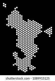Honeycomb Mayotte Island map. Vector geographic plan on a black background. Abstract Mayotte Island map mosaic is done with honeycomb elements.