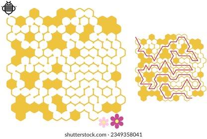 Honeycomb maze puzzle,labyrinth vector illustration for kids