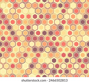 Honeycomb mosaic background. Bold rounded hexagons mosaic pattern with inner solid cells. Hexagon cells. Multiple tones color palette. Seamless pattern. Tileable vector illustration.