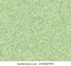 Honeycomb mosaic background. Bold stacked rounded hexagons mosaic cells. Green color tones. Small hexagon geometric shapes. Tileable pattern. Seamless vector illustration.