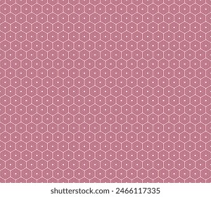 Honeycomb mosaic background. Dark magenta color on matching background. Bold stacked rounded hexagons mosaic cells. Hexagon geometric shapes. Seamless pattern. Tileable vector illustration.