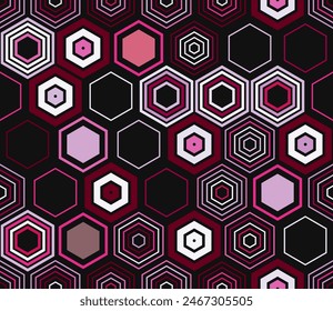 Honeycomb mosaic background. Geometric elements of varied style and color. Large honeycomb cells. Tileable pattern. Seamless background. Neat vector illustration.